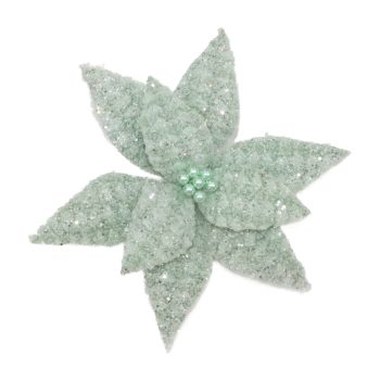 POINSETTIA HEAD MINT 13" BOUCLE FUR FROSTED W/ GLITTER