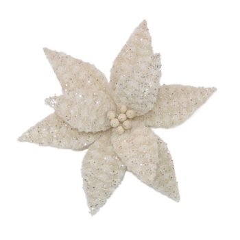 POINSETTIA HEAD CHAMPAGNE 13" BOUCLE FUR FROSTED W/ GLITTER