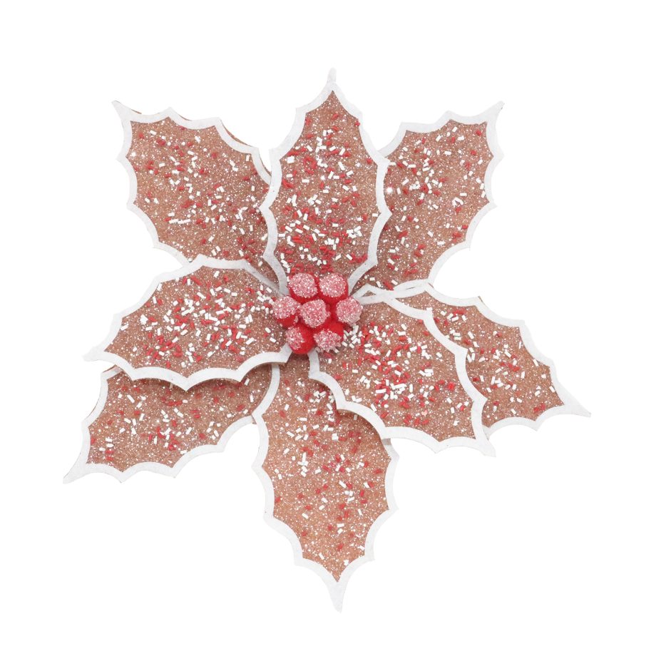 POINSETTIA HEAD BROWN 11" GINGERBREAD W/ SPRINKLES & GLITTER