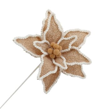 POINSETTIA HEAD BEIGE/WHITE 26" SHERPA W/ CURLY TRIM & GLITTER
