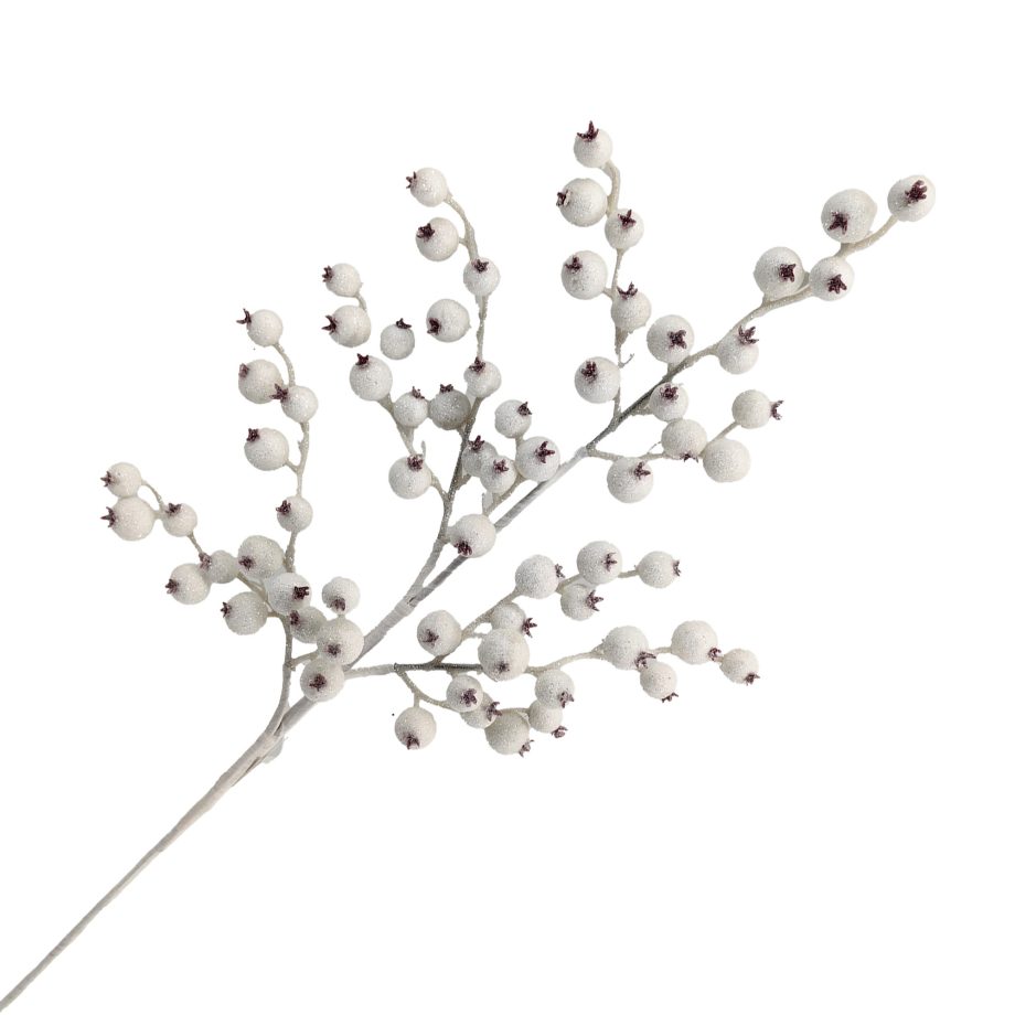 SPRAY BERRY 24" WHITE W/ GLITTER