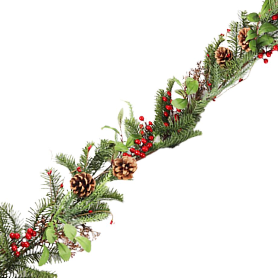 GARLAND GREENERY/PINE 5' NATURAL W/ PINE CONE & RED BERRIES