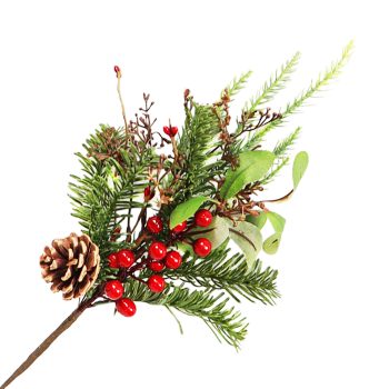SPRAY GREENERY/PINE 18" NATURAL W/ PINE CONE & RED BERRIES