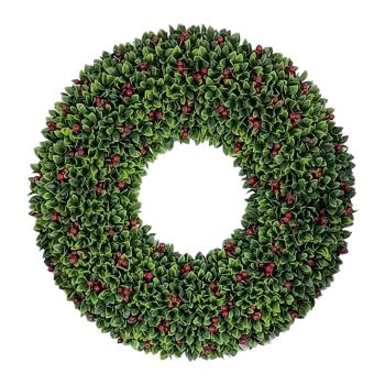 WREATH BERRY BOXWOOD 23" RED/GREEN
