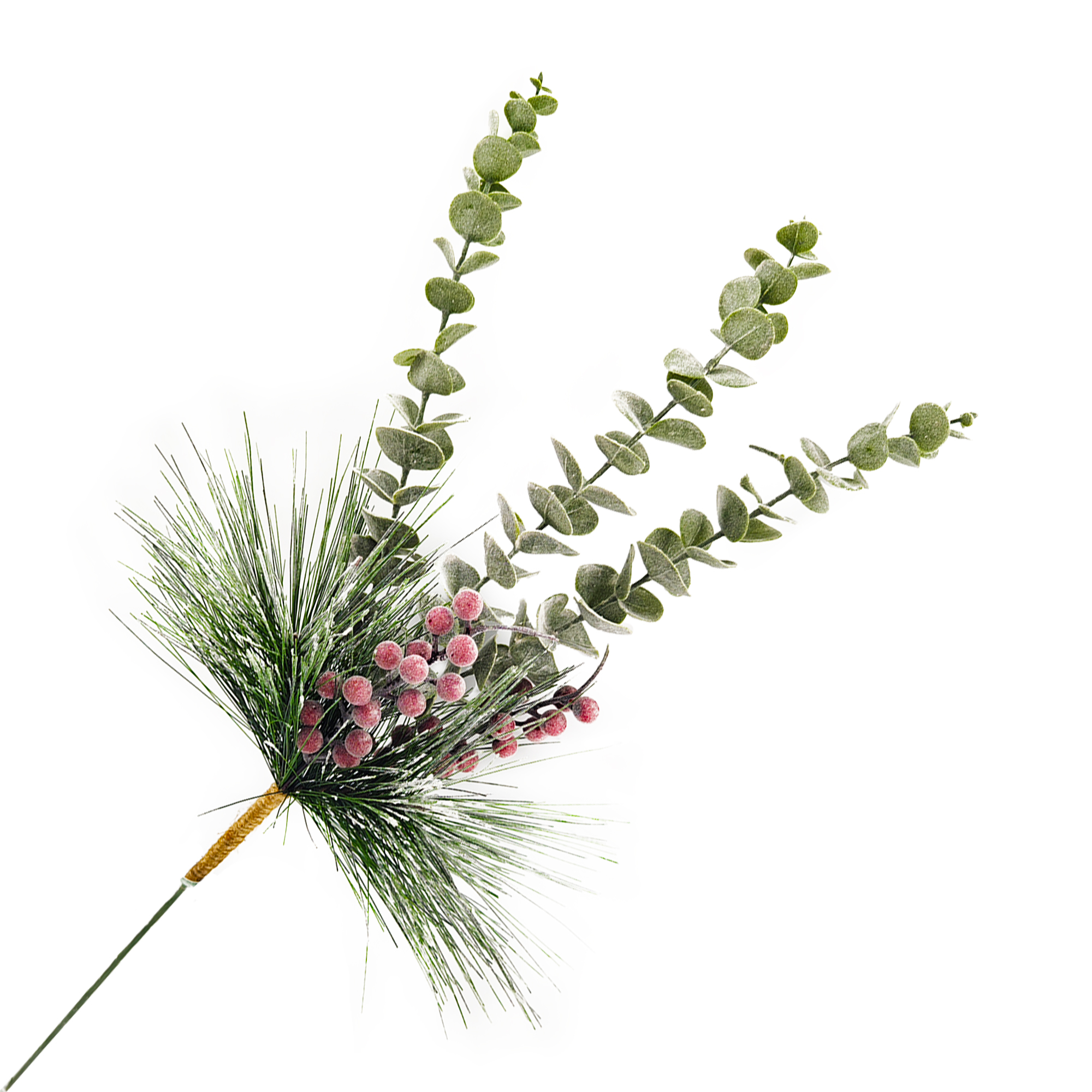 SPRAY EUCALYPTUS/NEEDLE PINE GREEN FROSTED 24" W/ RED BERRIES