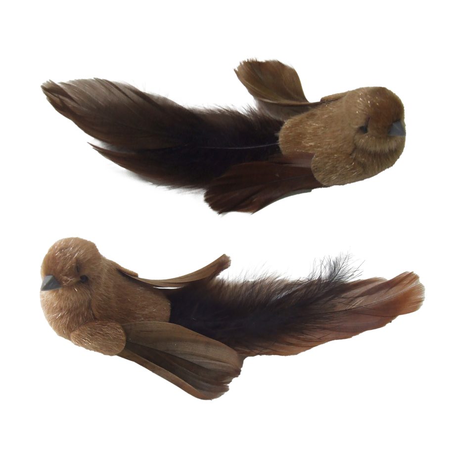 BIRD BROWN FEATHER/FABRIC 7" 2 STYLES W/ CLIP