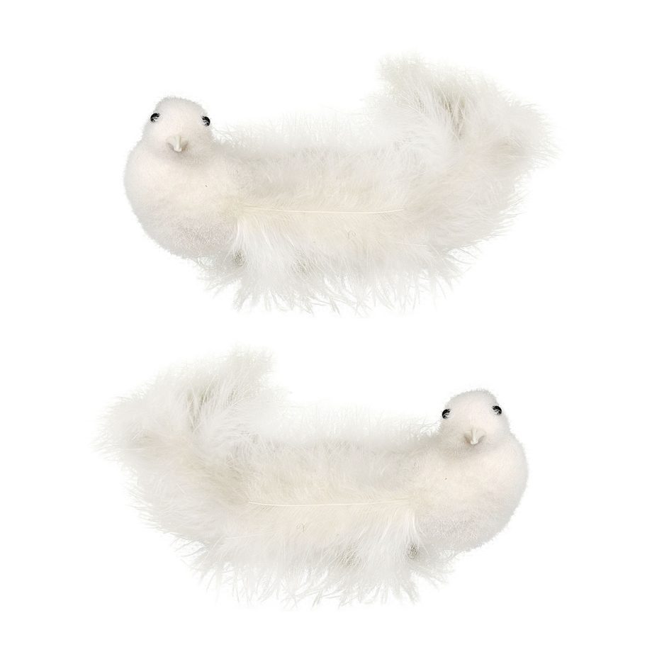 BIRD WHITE VELVET/FEATHER 6" 2 STYLES W/ CLIP