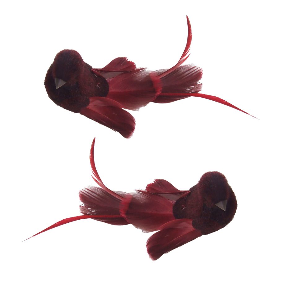 BIRD BURGUNDY FEATHER/FABRIC 6.5" 2 STYLES W/ CLIP