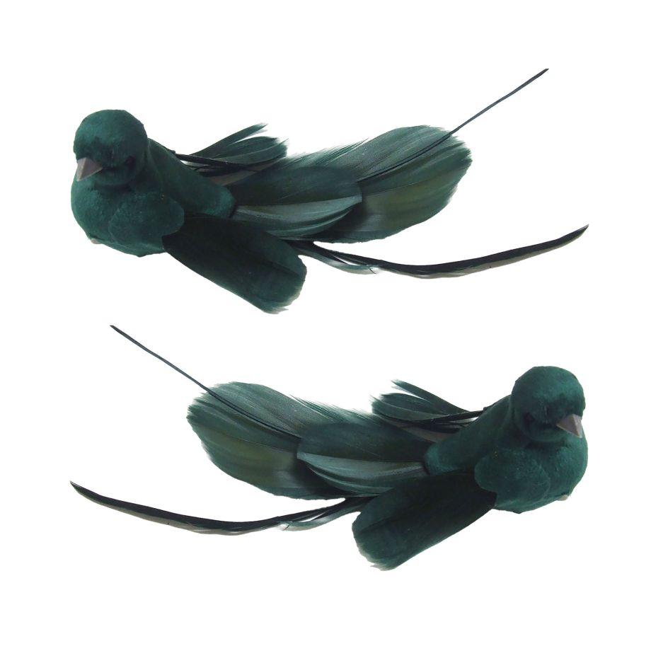 BIRD DARK GREEN FEATHER/FABRIC 6.5" 2 STYLES W/ CLIP