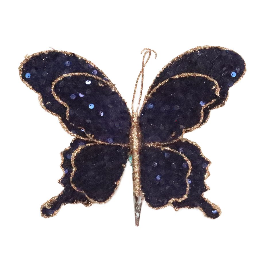 BUTTERFLY VELVET NAVY BLUE/ROSE GOLD 10" SEQUINS W/ GLITTER