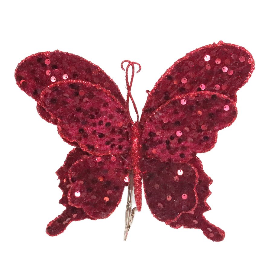 BUTTERFLY VELVET BURGUNDY/ROSE GOLD 10" SEQUINS W/ GLITTER