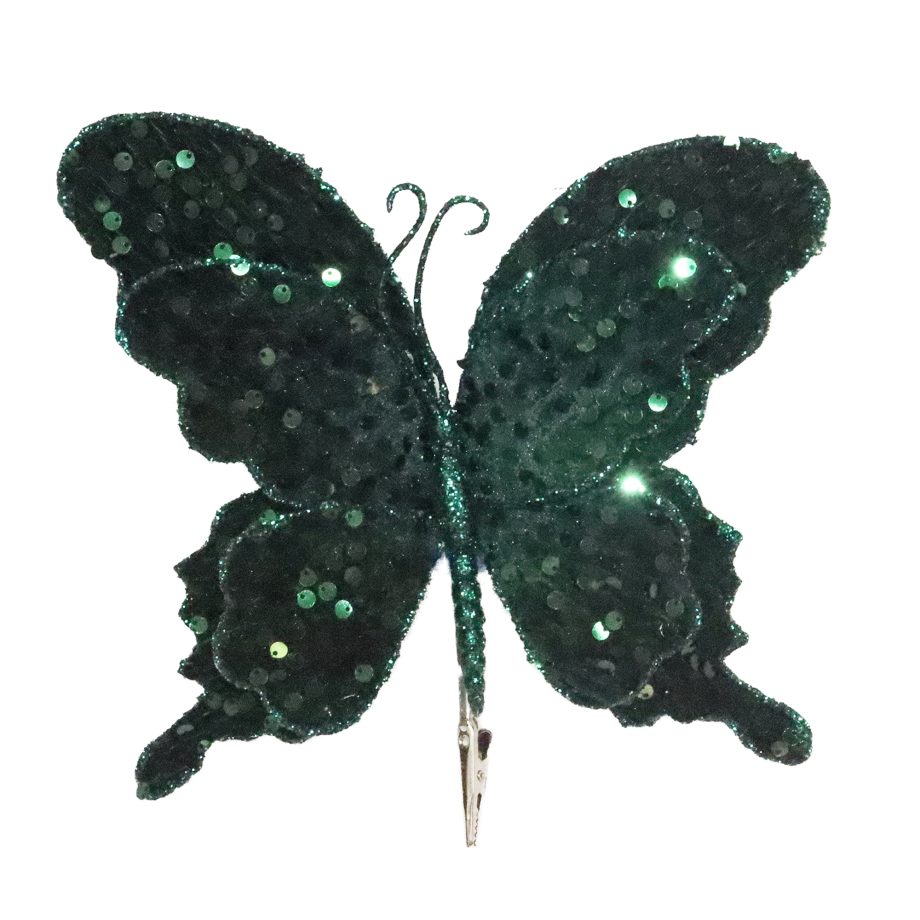 BUTTERFLY VELVET EMERALD GREEN 10" SEQUINS W/ GLITTER