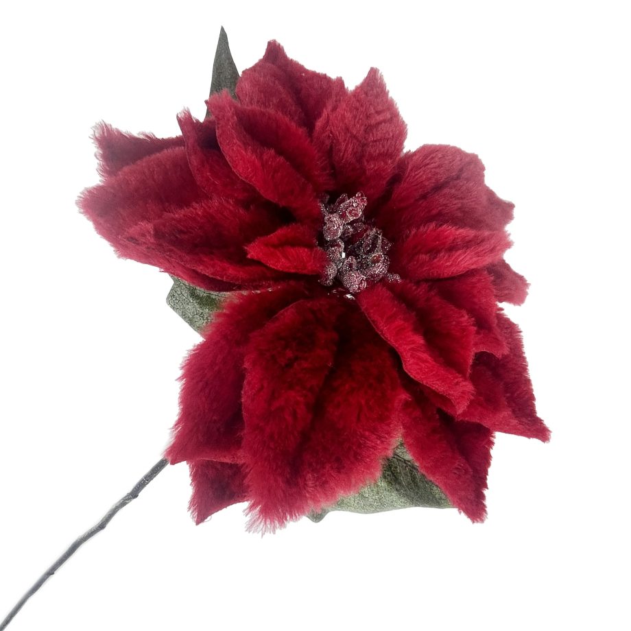 POINSETTIA STEM VELVET FAUX FUR 28" RED
