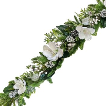 GARLAND MAGNOLIA/GLITTER BERRY 60'' WHITE