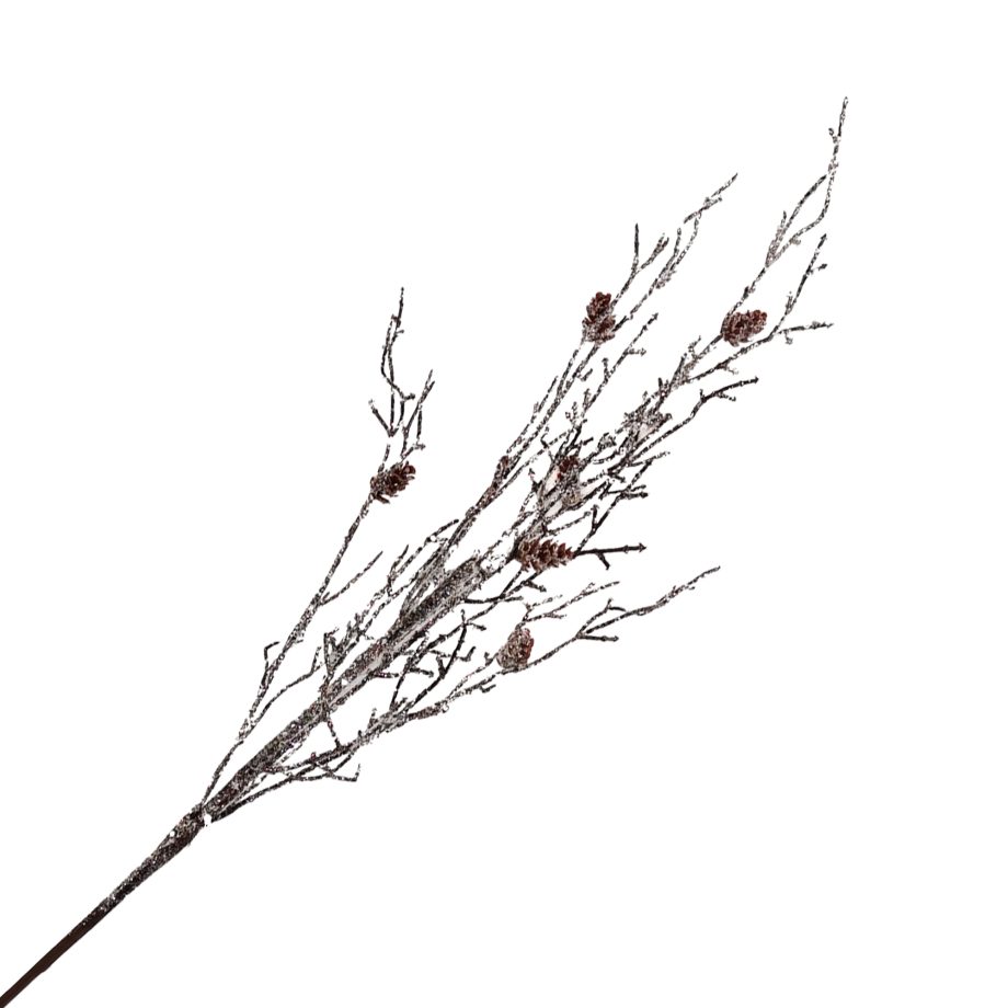 SPRAY TWIGS GREEN/BROWN 31" FROSTED W/ PINE CONE GLITTER