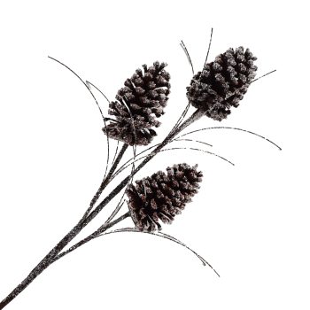 SPRAY LARGE PINE CONE BROWN 33" FROSTED/GLITTER