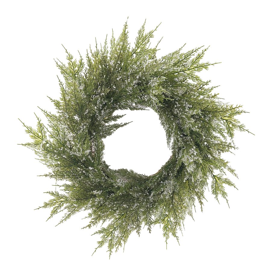 WREATH CEDAR GREEN 24" SNOW-FROSTED