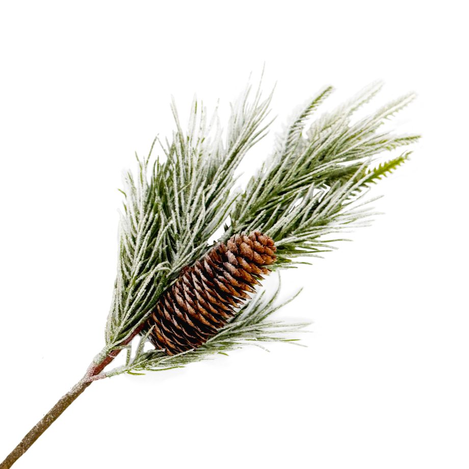 SPRAY SNOW FLOCKED MIXED PINE 18" W/ PINE CONE