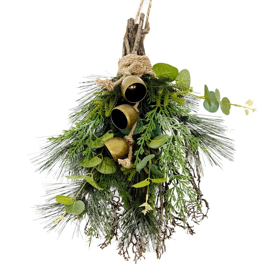 HANGING NATURAL MIXED PINE & EUCALYPTUS 17.5" W/ BELLS