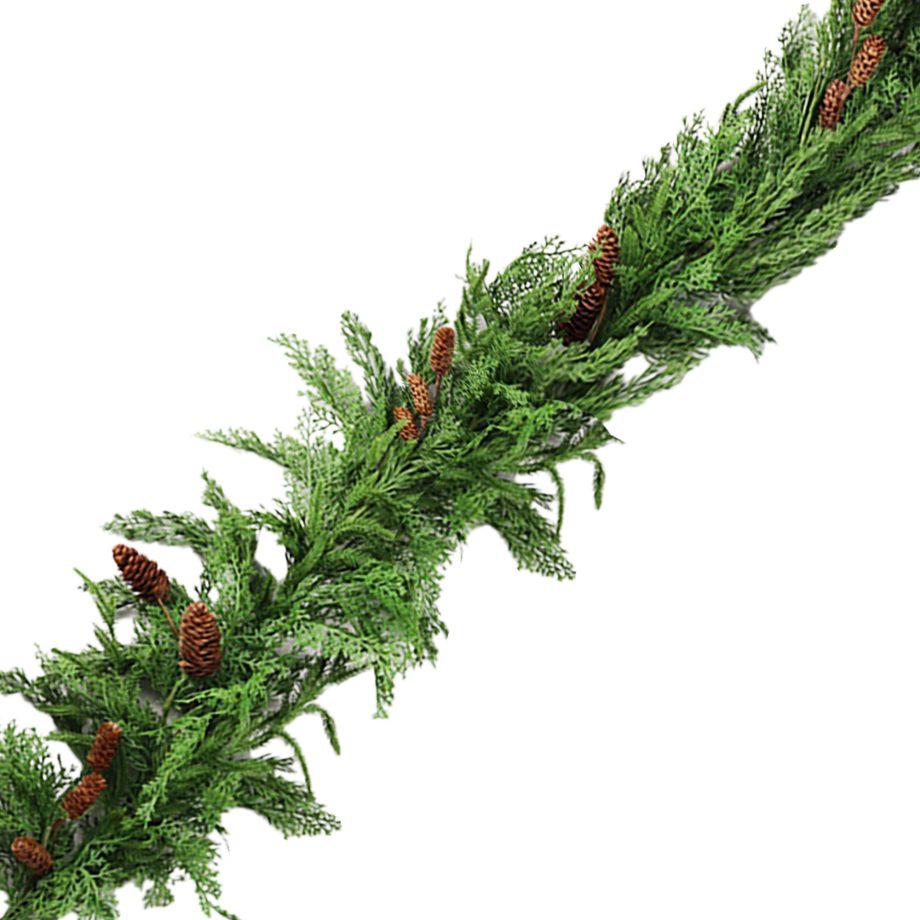 GARLAND MIXED EVERGREEN/CEDAR REAL-TOUCH 5' GREEN/NATURAL W/ PINE CONES