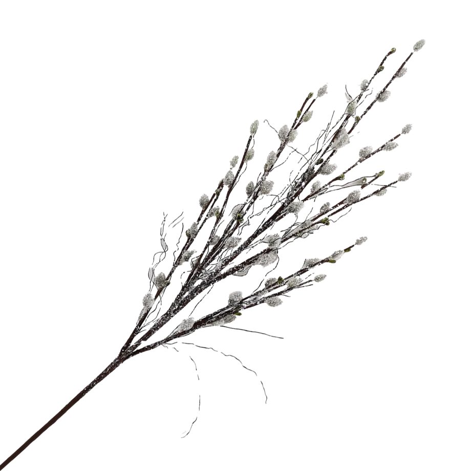 SPRAY PUSSY WILLOW 34" W/ TWIGS FROSTED/GLITTER