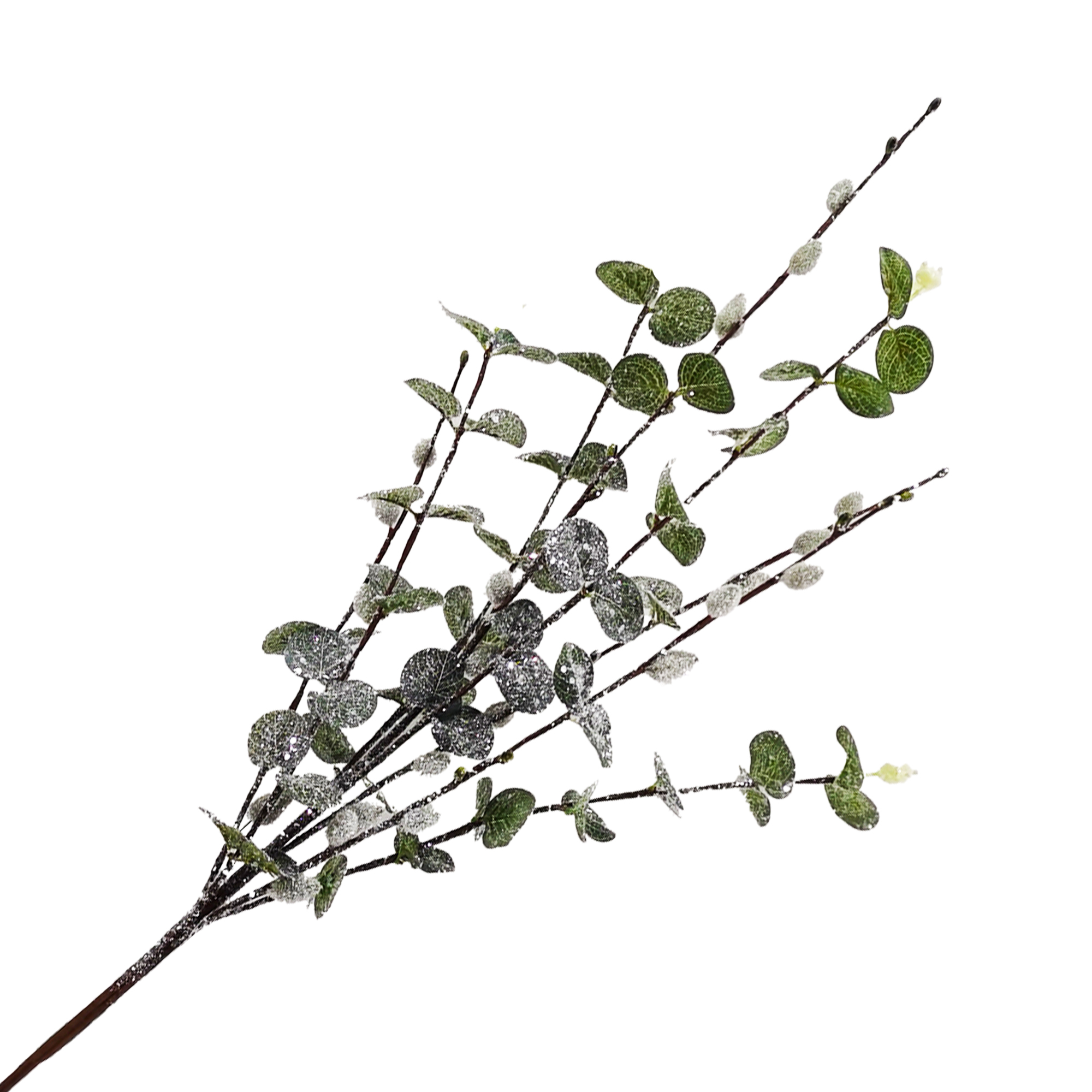SPRAY EUCALYPTUS/PUSSY WILLOW 38" FROSTED/GLITTER