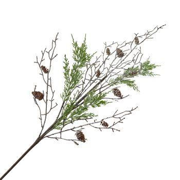 SPRAY PINE & TWIGS GREEN/BROWN 37" FROSTED W/ PINE CONE GLITTER