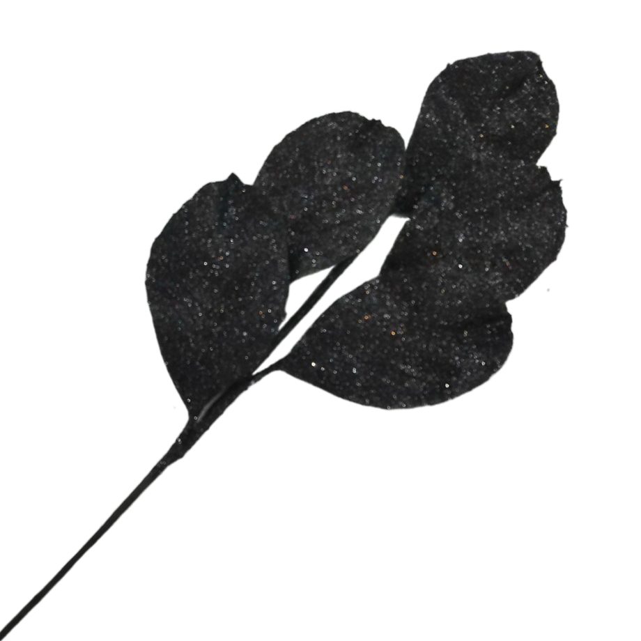 SPRAY MAGNOLIA LEAF BLACK 24" GLITTER