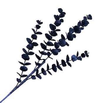 SPRAY EUCALYPTUS LEAF NAVY 27" GLITTER