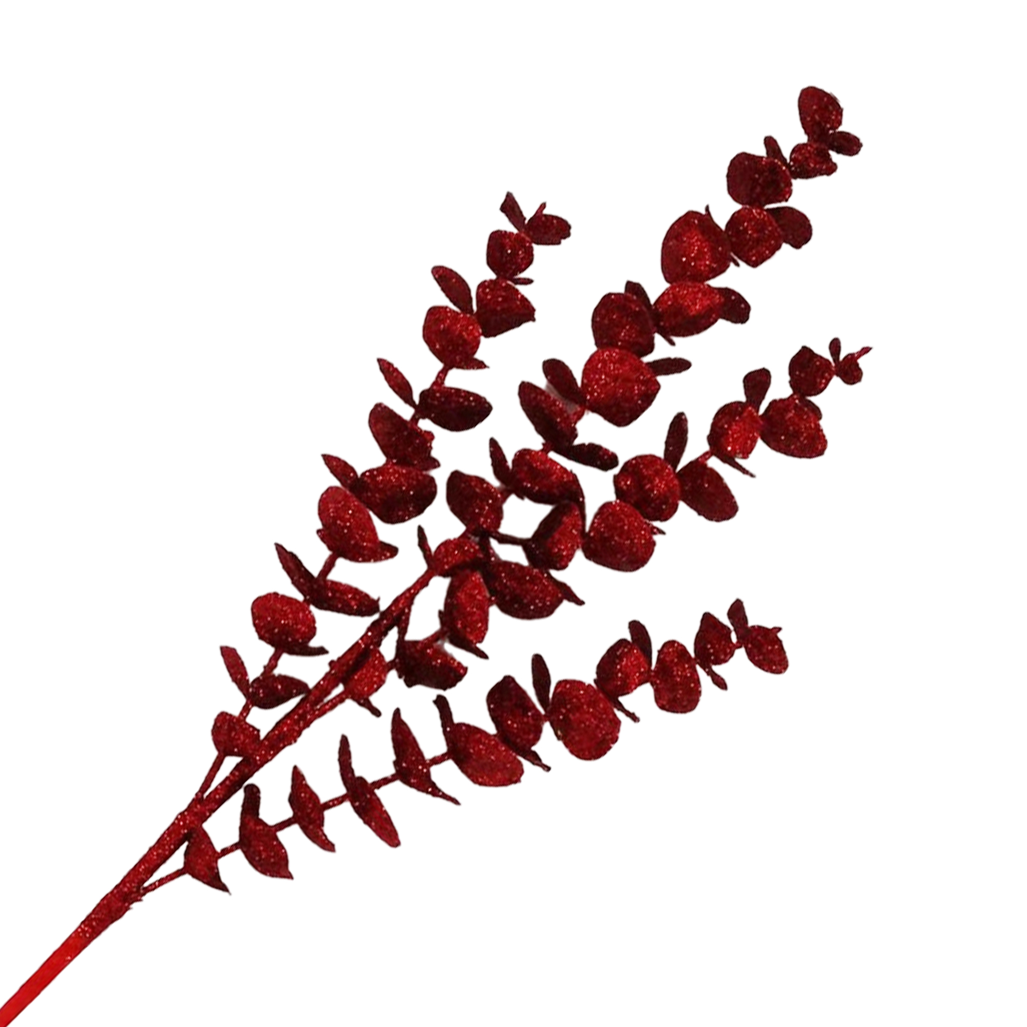 SPRAY EUCALYPTUS LEAF RED 27" GLITTER