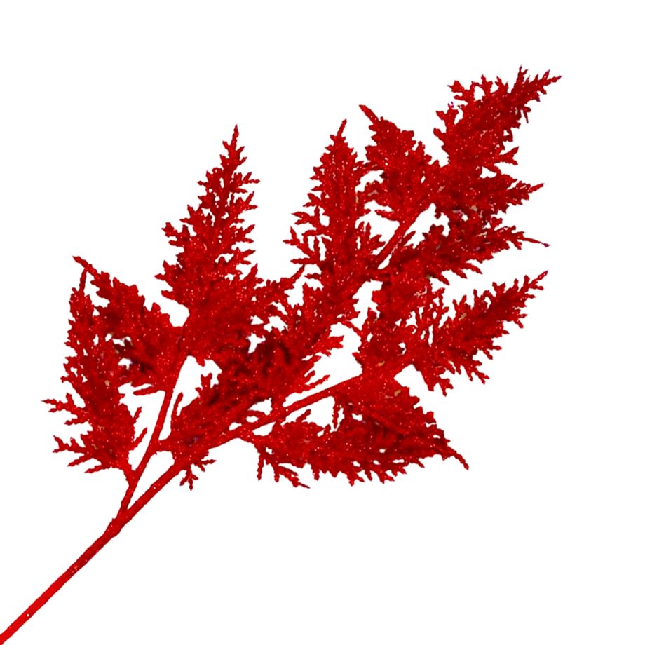 SPRAY CEDAR LEAF RED 26" GLITTER