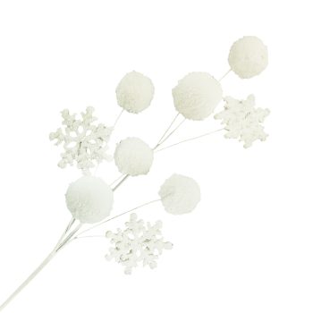 SPRAY SNOWFLAKE & BALL WHITE 31" POM-POM FUR FABRIC