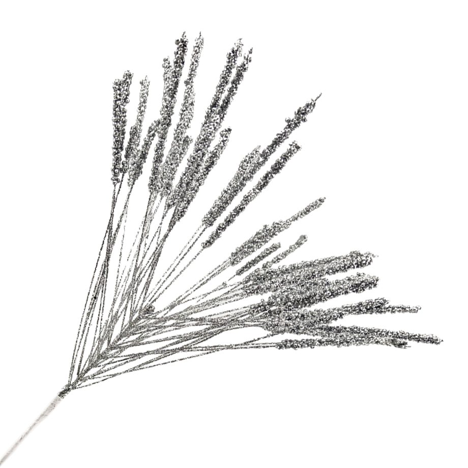 SPRAY NEEDLE GRASS SILVER 24" GLITTER