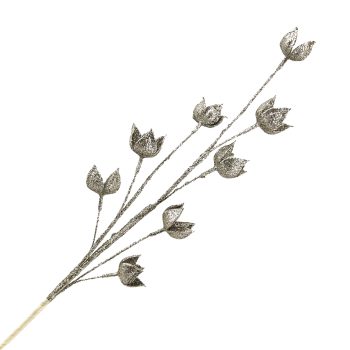 SPRAY FLOWER/ COTTON PODS CHAMPAGNE GOLD 31" GLITTER