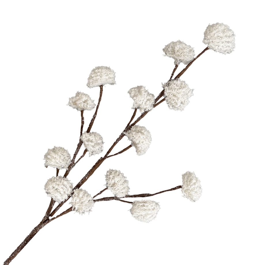 SPRAY THISTLE BUDS WHITE 27" SNOWED W/ GLITTER