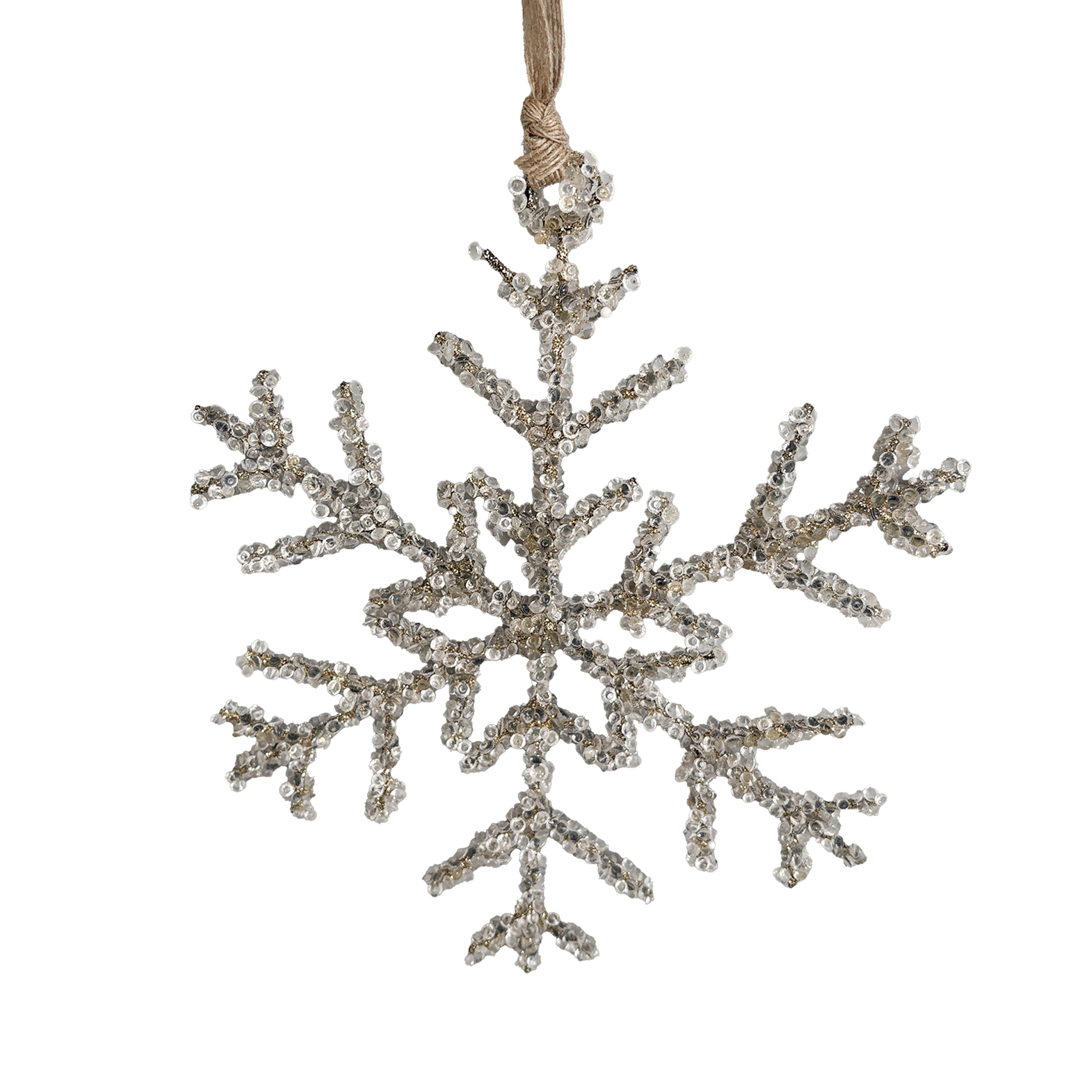 SNOWFLAKE HANGING CLEAR/CHAMPAGNE 17" ICED BEAD