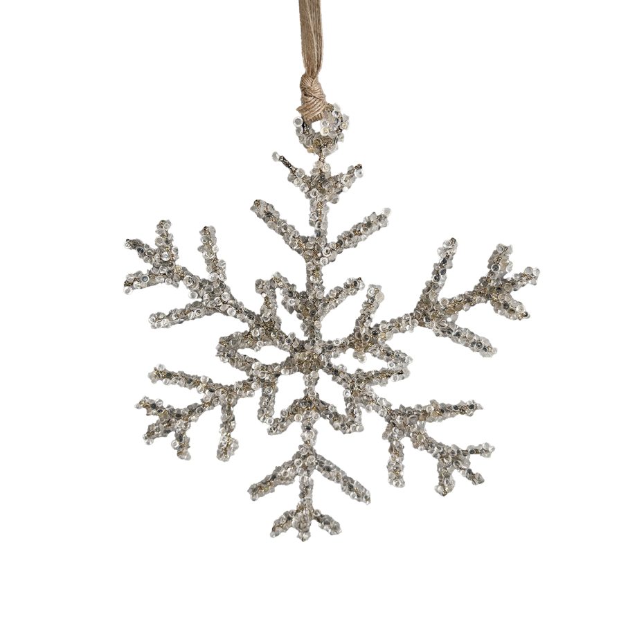 SNOWFLAKE HANGING CLEAR/CHAMPAGNE 13" ICED BEAD