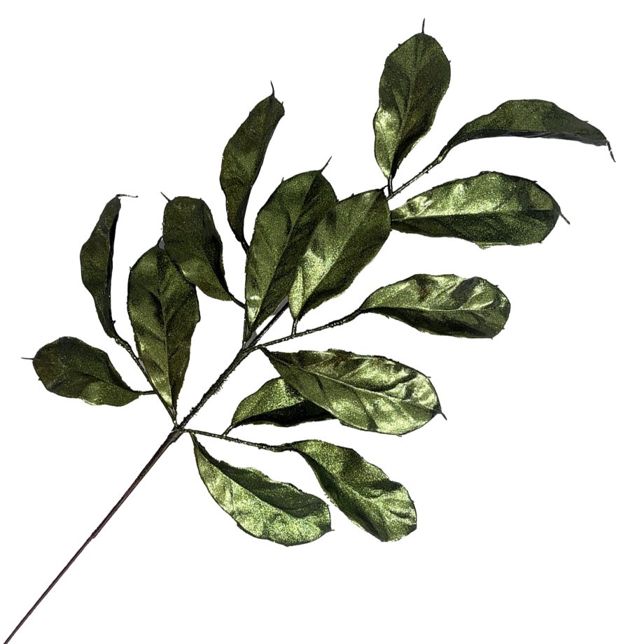 SPRAY MAGNOLIA LEAF FOREST GREEN 29.5" GLITTER