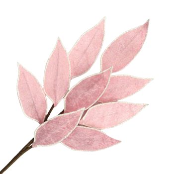 SPRAY HOLLY LEAF VELVET 24" LT. PINK/WHITE TRIM W/ GLITTER