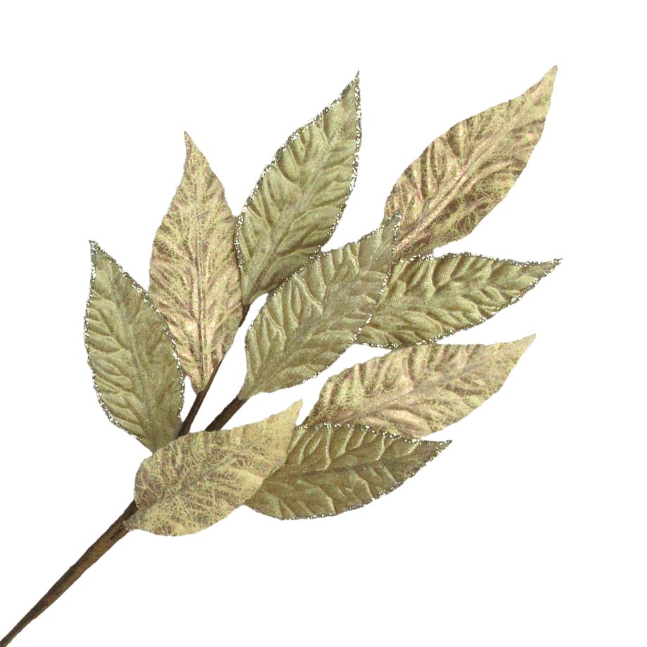 SPRAY LEAF VELVET 24" LT. BROWN W/ GLITTER TRIM