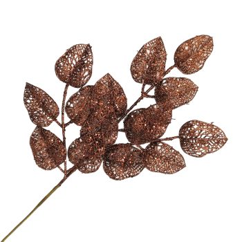 SPRAY ROSE LEAF SHEER 22.5" BROWN W/ GLITTER