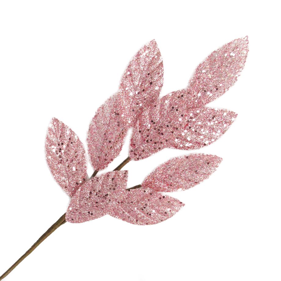SPRAY MAGNOLIA LEAF SHEER 24" PINK/SILVER W/ GLITTER