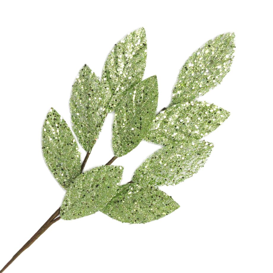 SPRAY MAGNOLIA LEAF SHEER 24" APPLE GREEN/SILVER W/ GLITTER