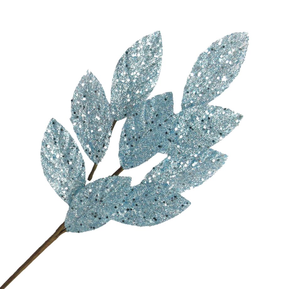 SPRAY MAGNOLIA LEAF SHEER 24" ICE BLUE/SILVER W/ GLITTER