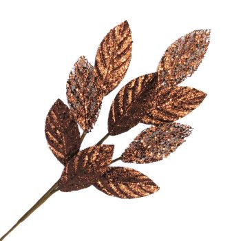 SPRAY MAGNOLIA LEAF SHEER 24" BROWN W/ GLITTER
