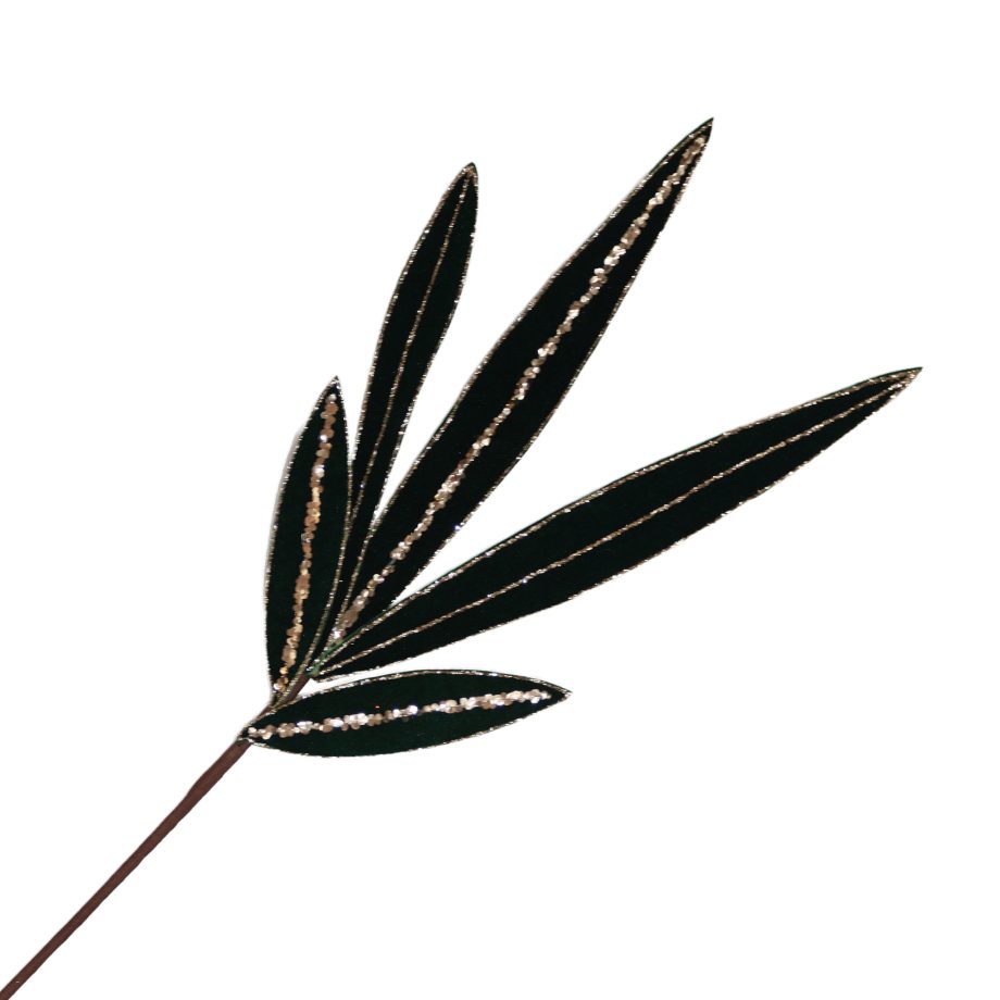 SPRAY LONG LEAF VELVET EMERALD/ROSE GOLD 22.5" W/ GLITTER
