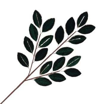 SPRAY MAGNOLIA MINI-LEAF VELVET EMERALD/ROSE GOLD 26" RIBBED W/ GLITTER