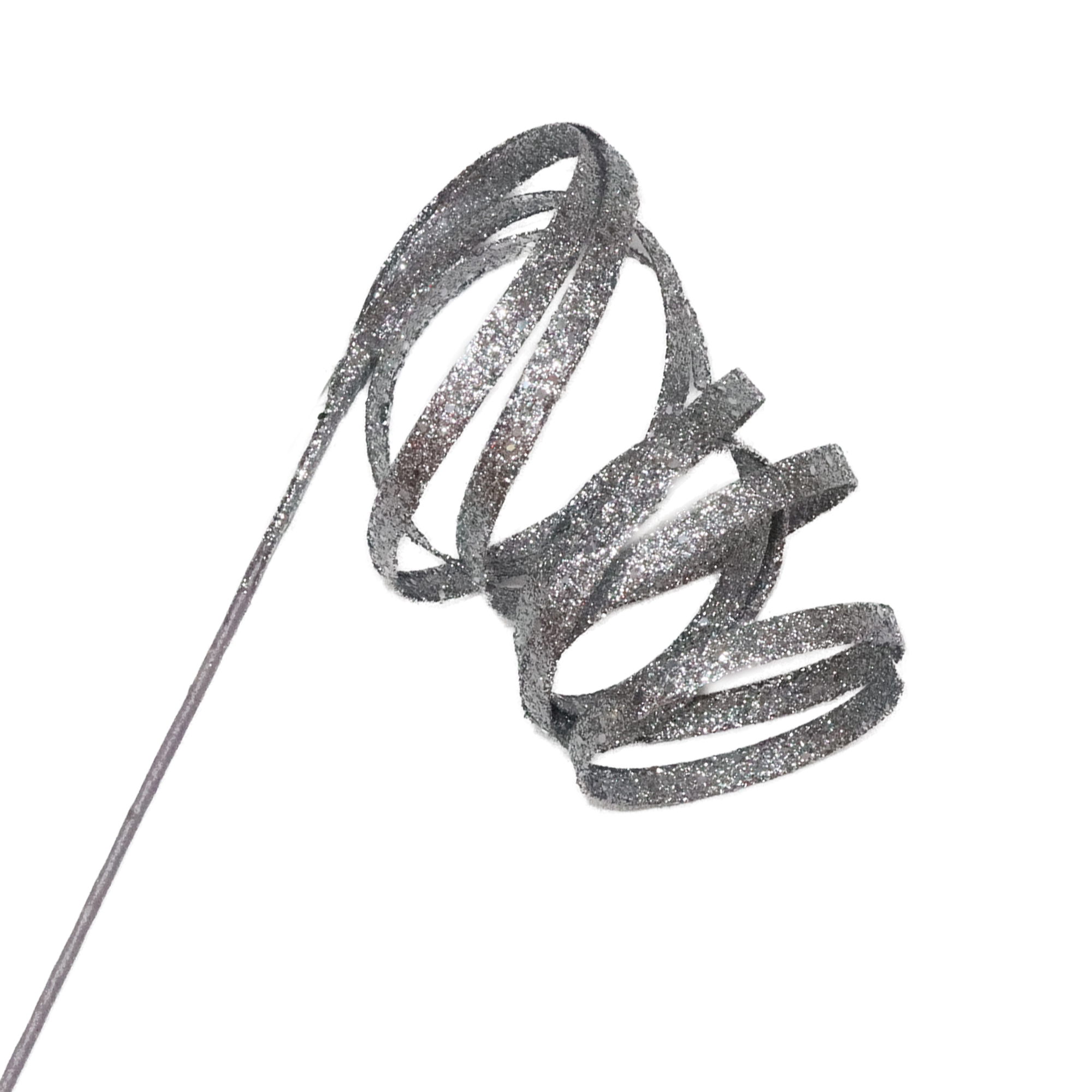 SPRAY CURL HANGING RIBBON SILVER 33.5" GLITTER