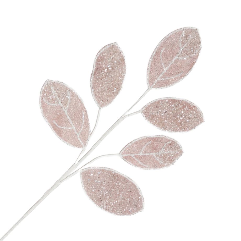 SPRAY MAGNOLIA LEAF FABRIC SOFT PINK 27" ICED W/ GLTR