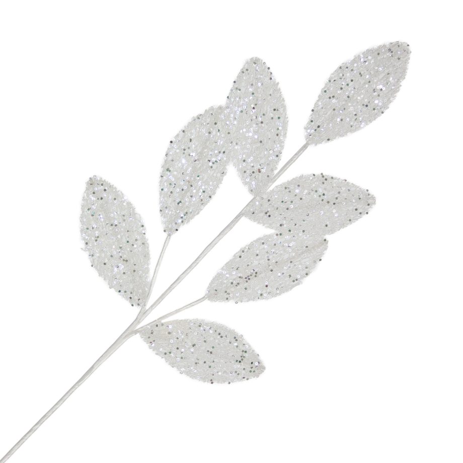 SPRAY MAGNOLIA LEAF MESH WHITE 27" GLITTER